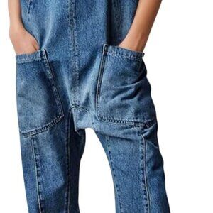 Women's Denim Overall Jumpsuits Sleeveless V Neck Adjustable Straps Jeans Long P